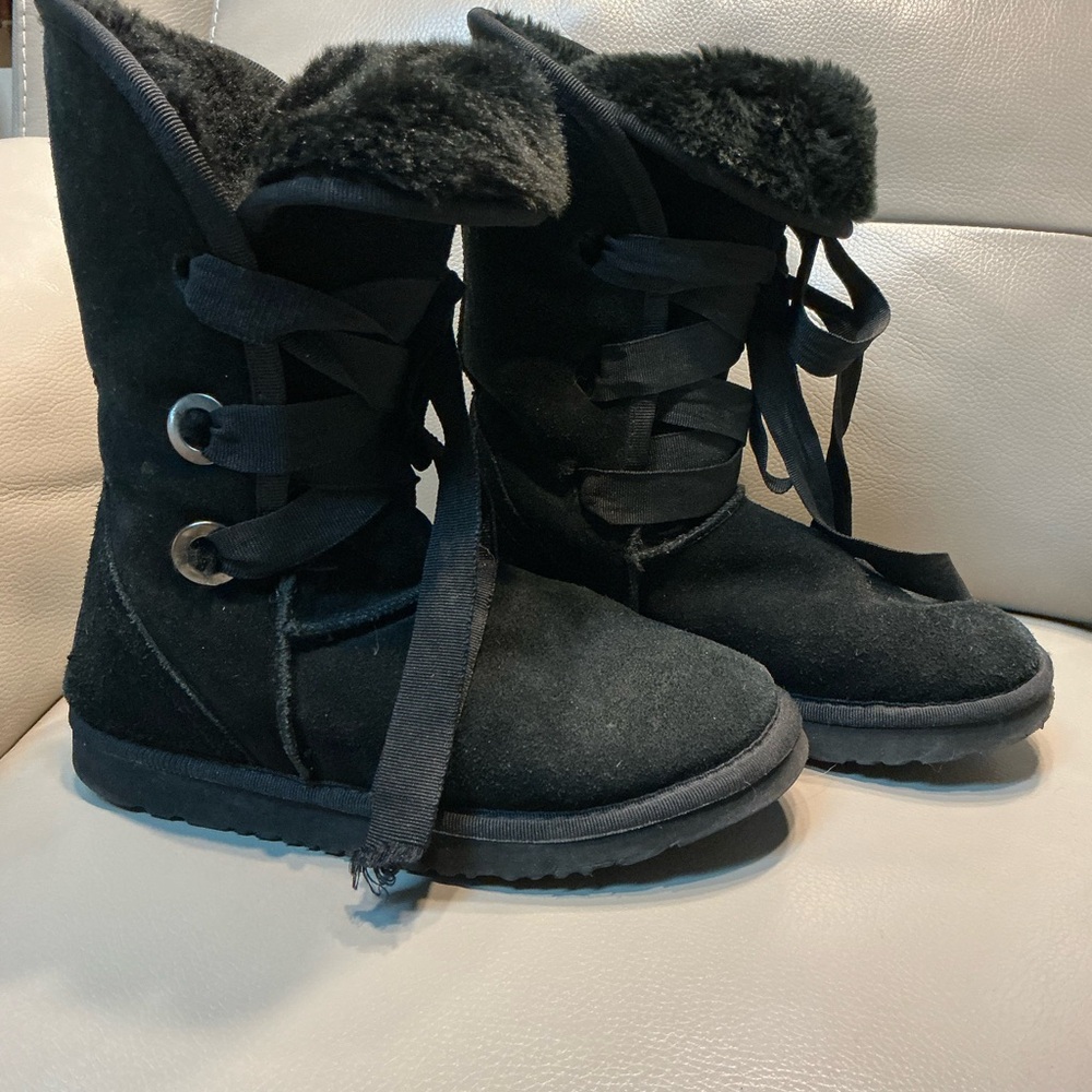 UGG Black Suede Fur-Lined Boots